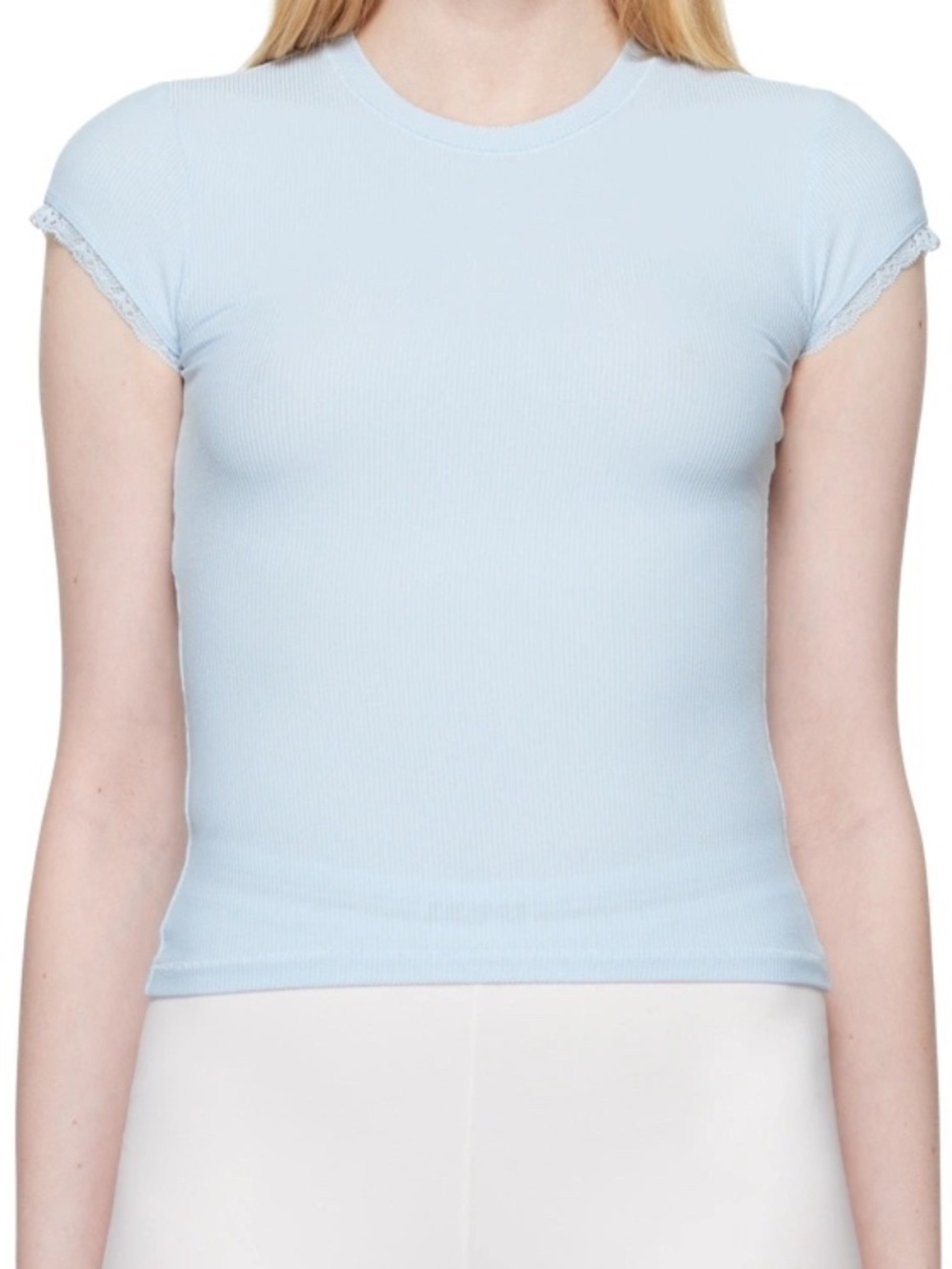 Skims Women's 'Soft Lounge Lace T-Shirt' in 'Celeste' - Light Blue
